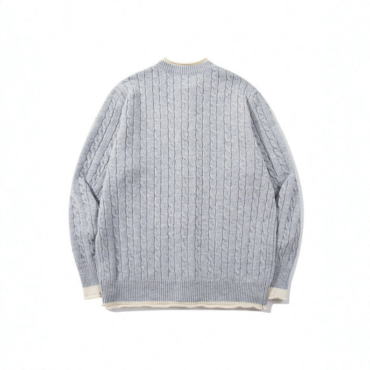 Unisex Feinstrick-Cardigan mit Zopfmuster, Rundhalsausschnitt und Kontrastblende Shop Nory