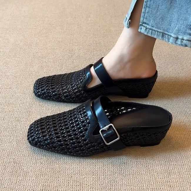 Damen Clogs mit modischem Geflecht und verstellbarem Riemen