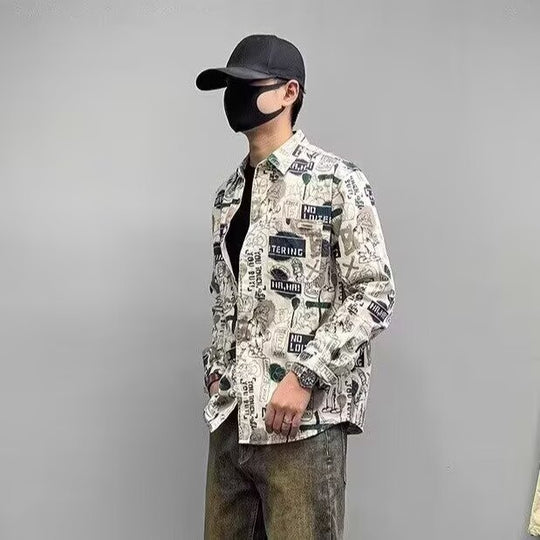Herren Lockeres Hemdjacke mit Allover-Grafikprint und Brusttaschen Shop Nory