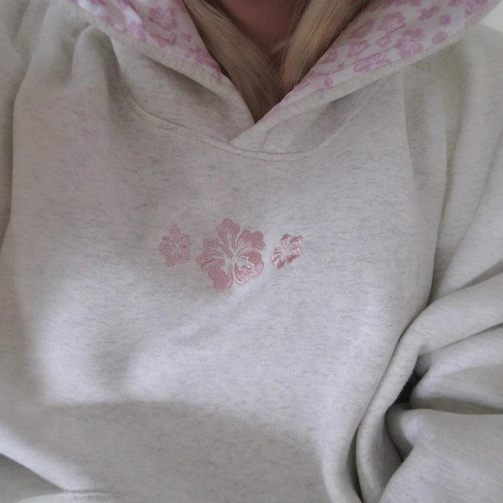 Damen Kapuzenpullover mit floralem Stickereien und bedrucktem Kapuzenfutter Shop Nory
