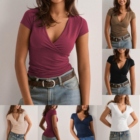 Damen figurbetontes T-Shirt mit elegantem V-Ausschnitt