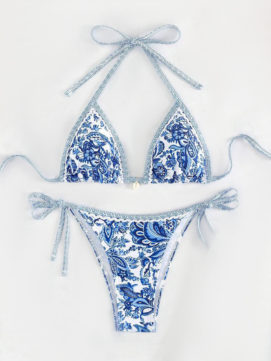 Damen Triangel-Bikini-Set mit verstellbaren BindShopnoryändern und floralem Design