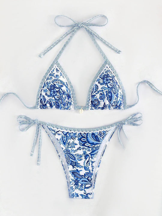 Damen Triangel-Bikini-Set mit verstellbaren BindShopnoryändern und floralem Design