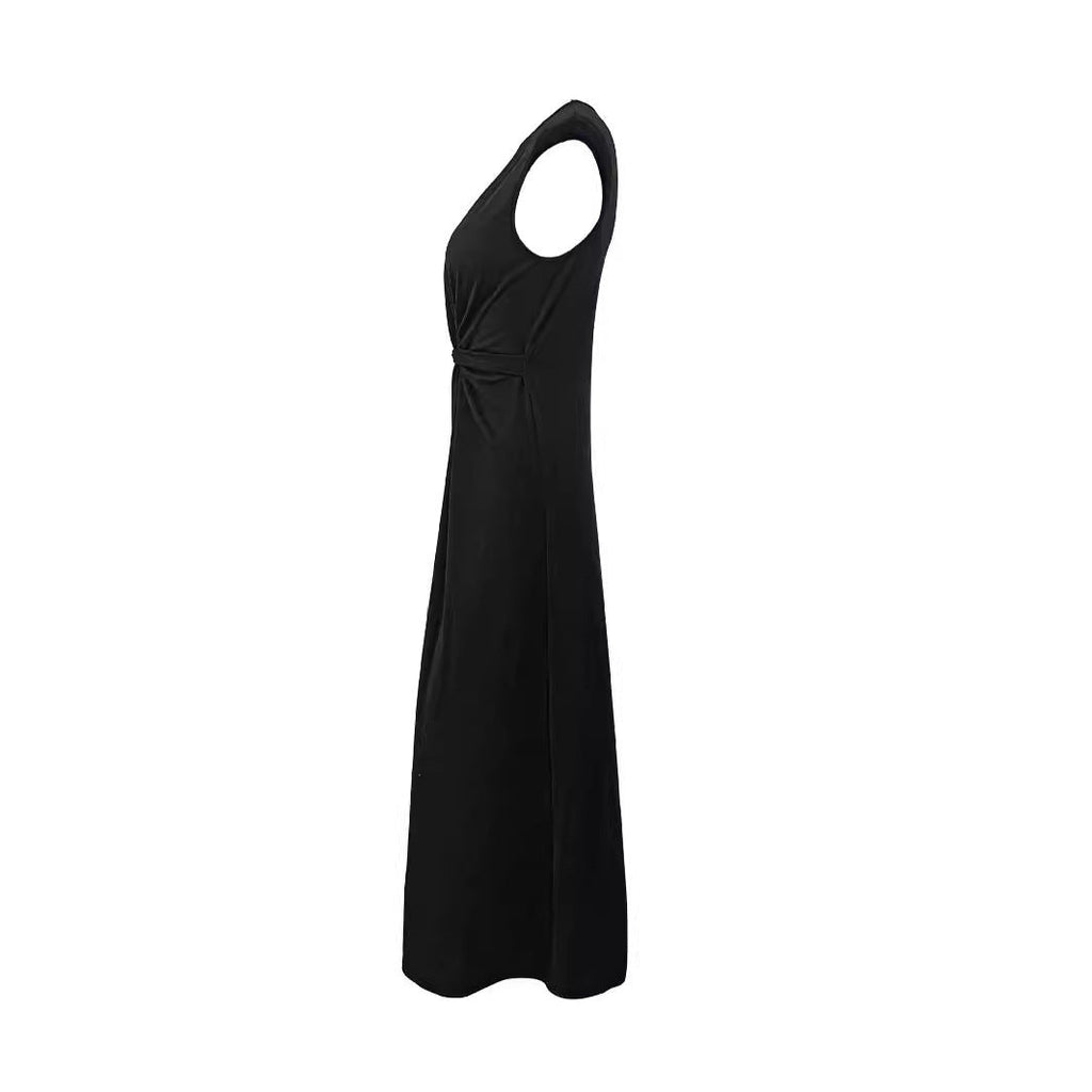 Damen Elegantes Maxikleid mit Raffungen und Rundhalsausschnitt