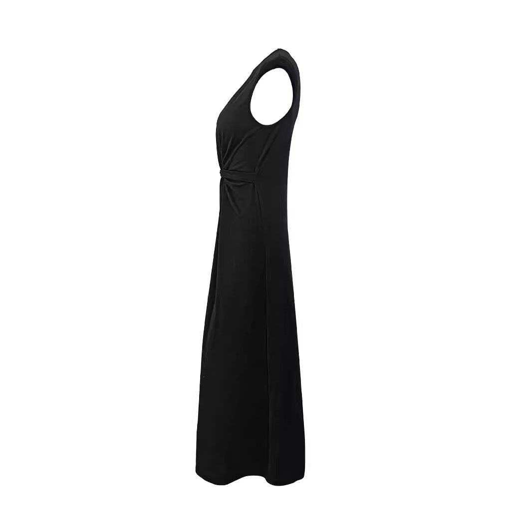 Damen Elegantes Maxikleid mit Raffungen und Rundhalsausschnitt