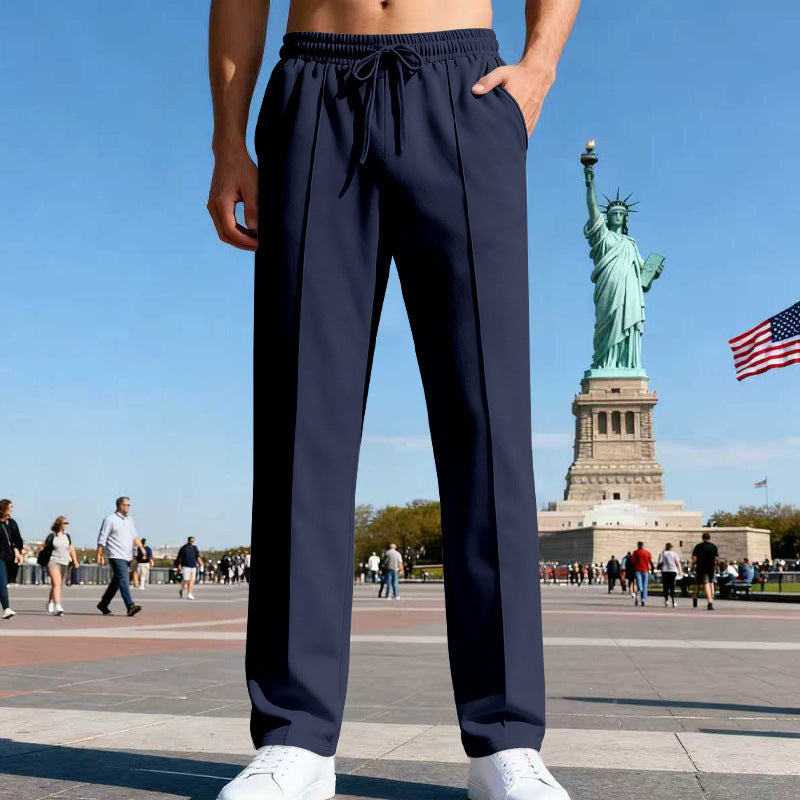 Herren nan elegante Sweathose mit Bügelfalte geradem Bein und Tunnelzug