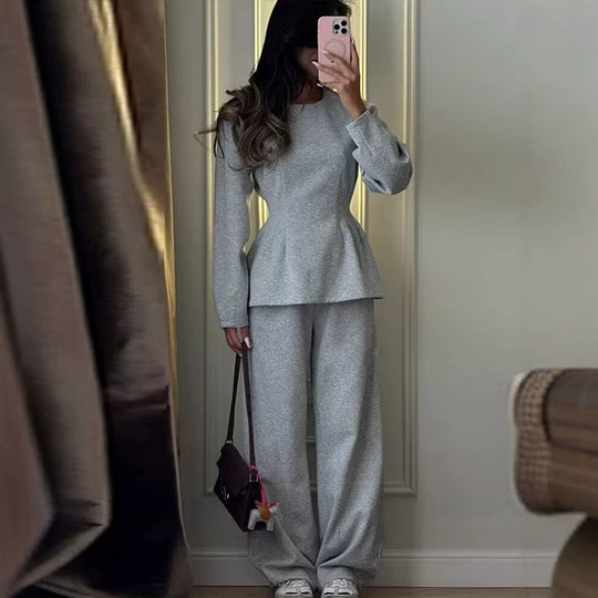 Damen Zweiteiliges Komfort-Lounge-Set mit Langarmshirt und weiter Jogginghose Shop Nory