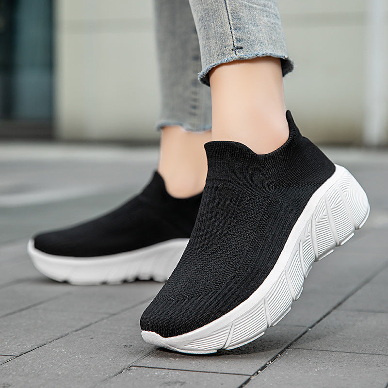 Damen Schnürlose Freizeitsneaker mit flexiblem Strick-Obermaterial