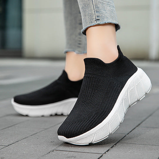 Damen Schnürlose Freizeitsneaker mit flexiblem Strick-Obermaterial