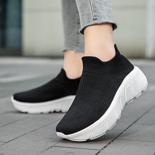 Damen Schnürlose Freizeitsneaker mit flexiblem Strick-Obermaterial