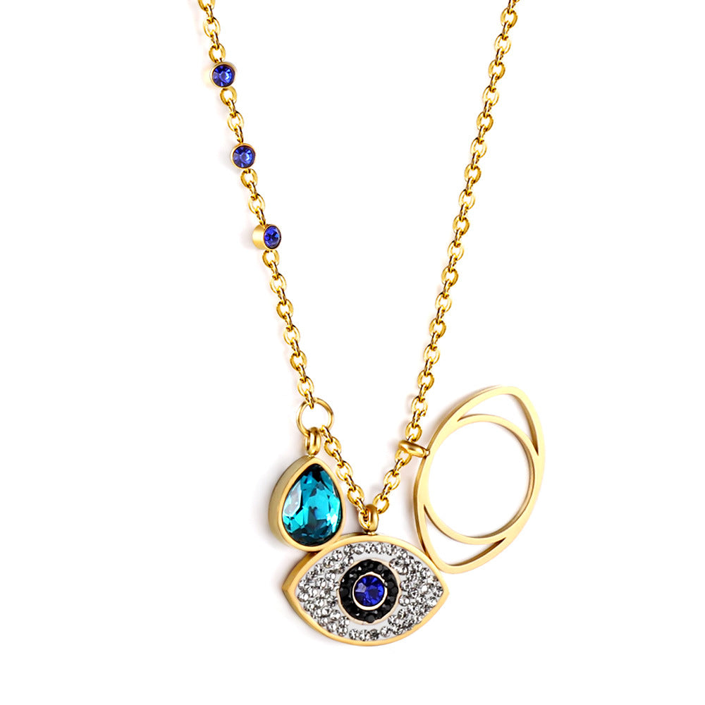 Damen Halskette mit mehrlagigem Design und auffälligem Augenanhänger Shop Nory
