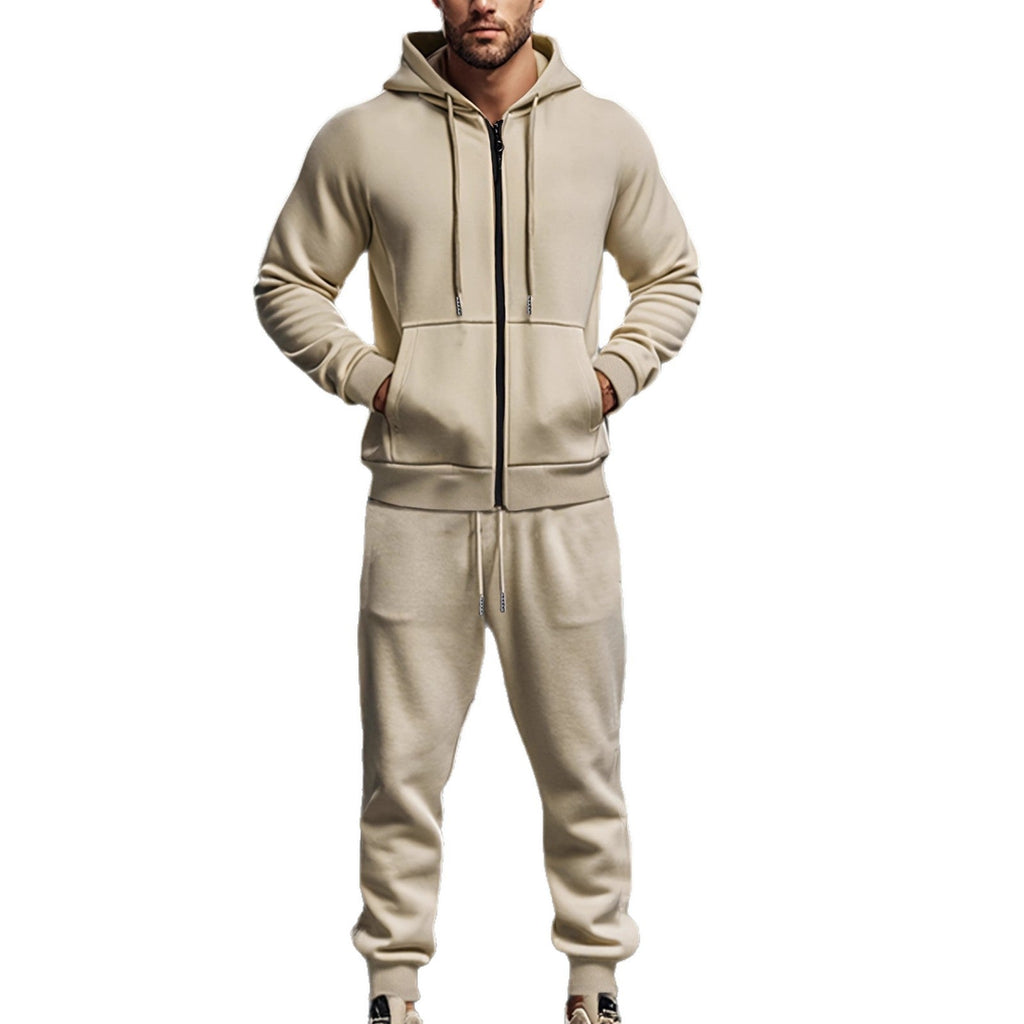 Herren nan Kapuzensweat-Set mit durchgehendem Reißverschluss, Kängurutasche und konischer Jogginghose mit Reißverschlusstaschen Shopnory