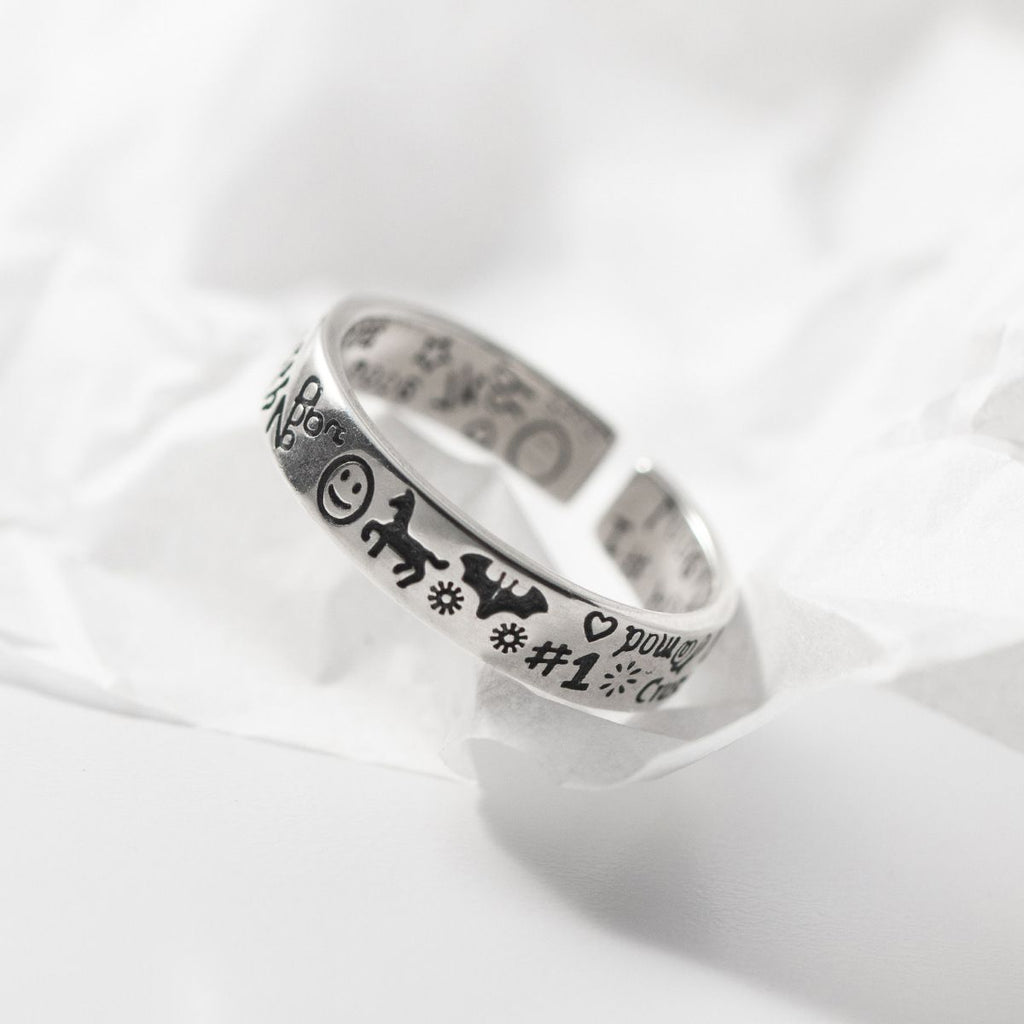 Damen verzierter Silberring mit kreativen Symbolen Shop Nory