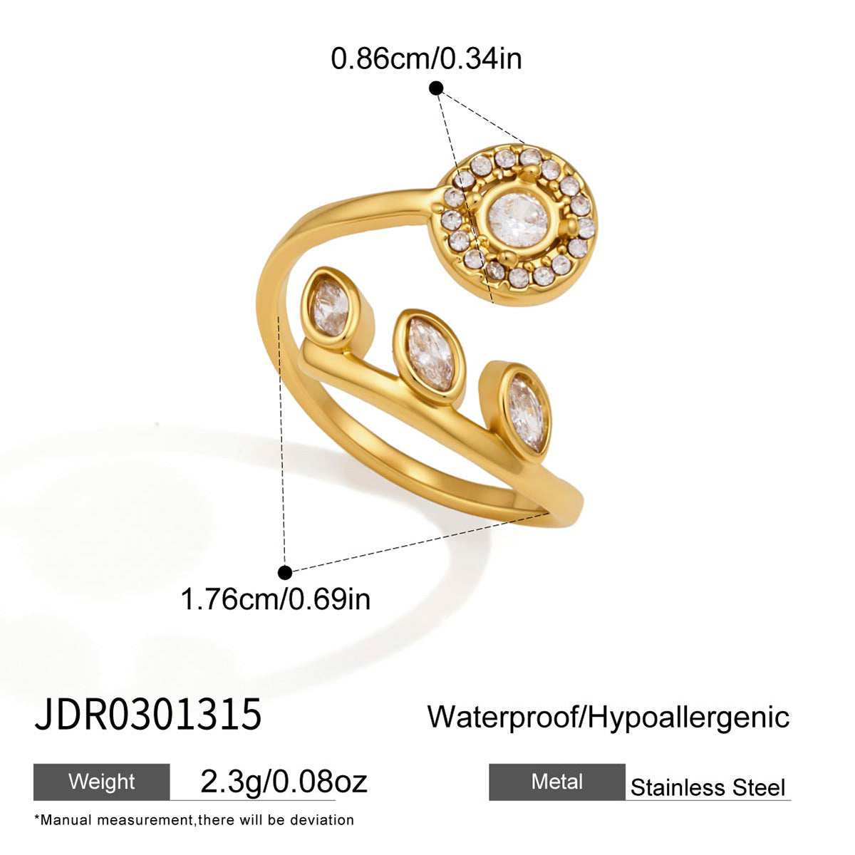Damen Offener Ring mit funkelnden Sternen und tropfenförmigem Zirkonia Shop Nory