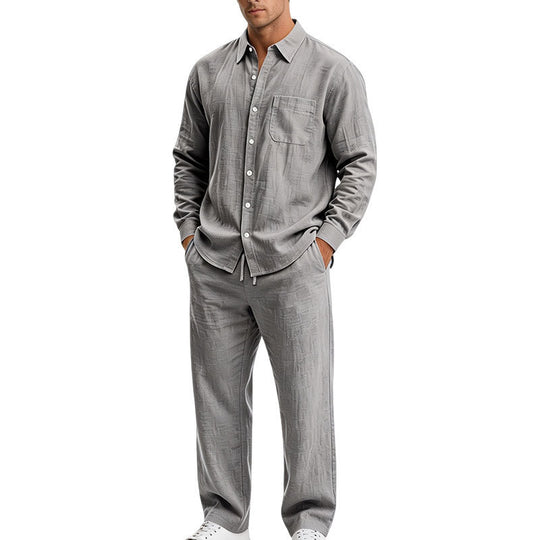 Herren Entspanntes Zweiteiliges Lounge-Set aus Strukturjersey mit Hemdkragen Shop Nory