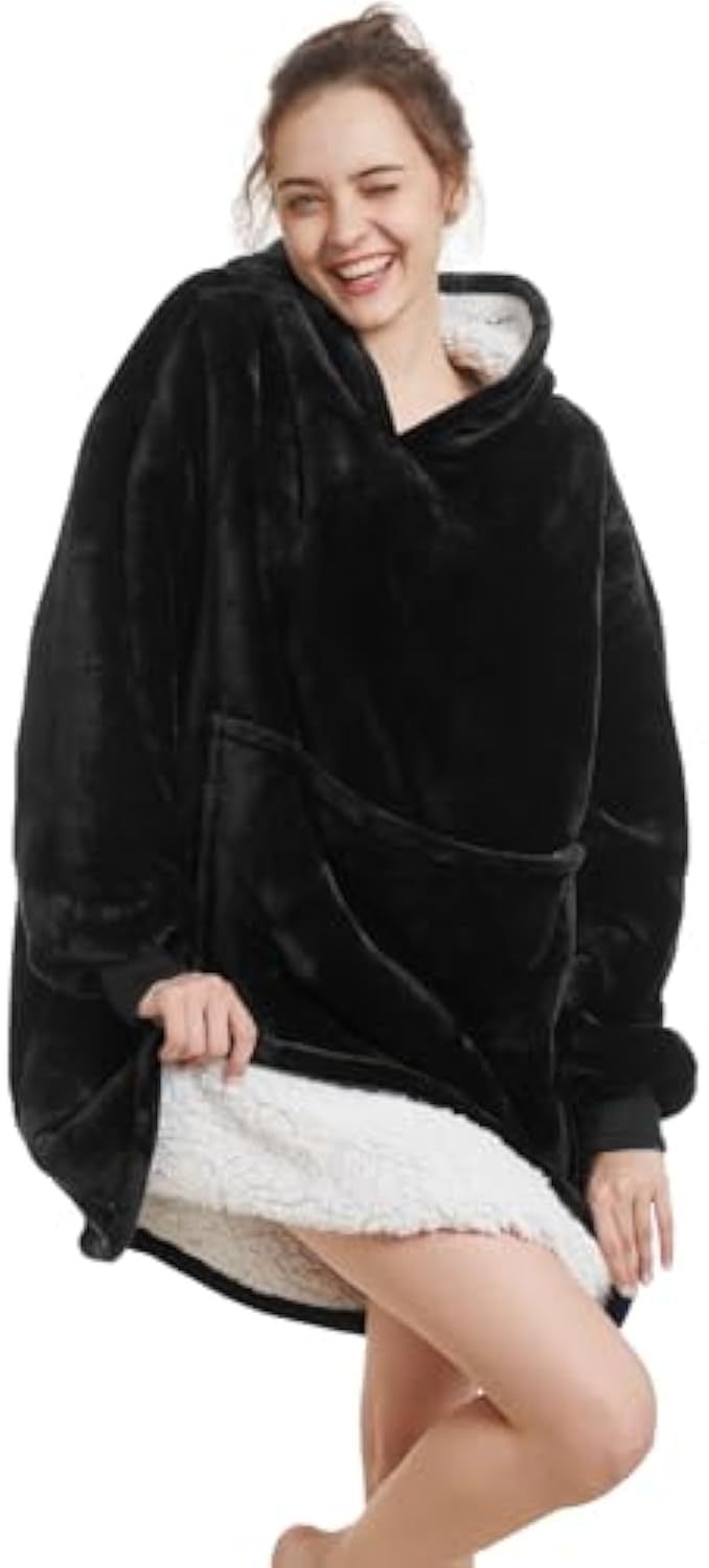 Damen Oversize Kapuzen-Kuscheldecke aus Mikrofaser mit Sherpa-Futter Shop Nory