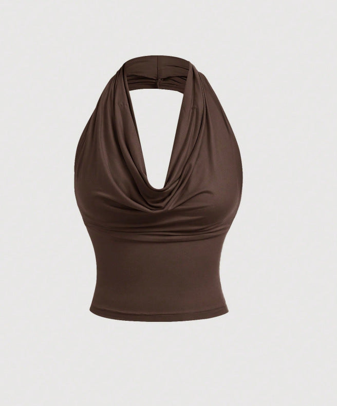 Damen Neckholder-Cropped-Top mit Wasserfall-Ausschnitt und taillierter Passform Shop Nory