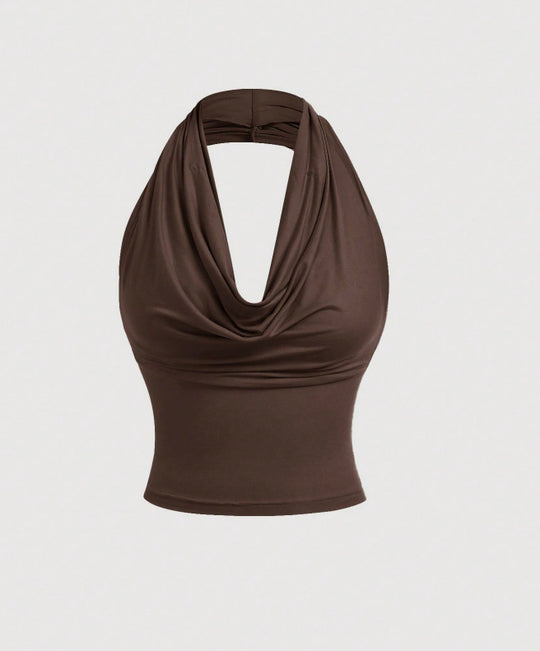 Damen Neckholder-Cropped-Top mit Wasserfall-Ausschnitt und taillierter Passform Shop Nory