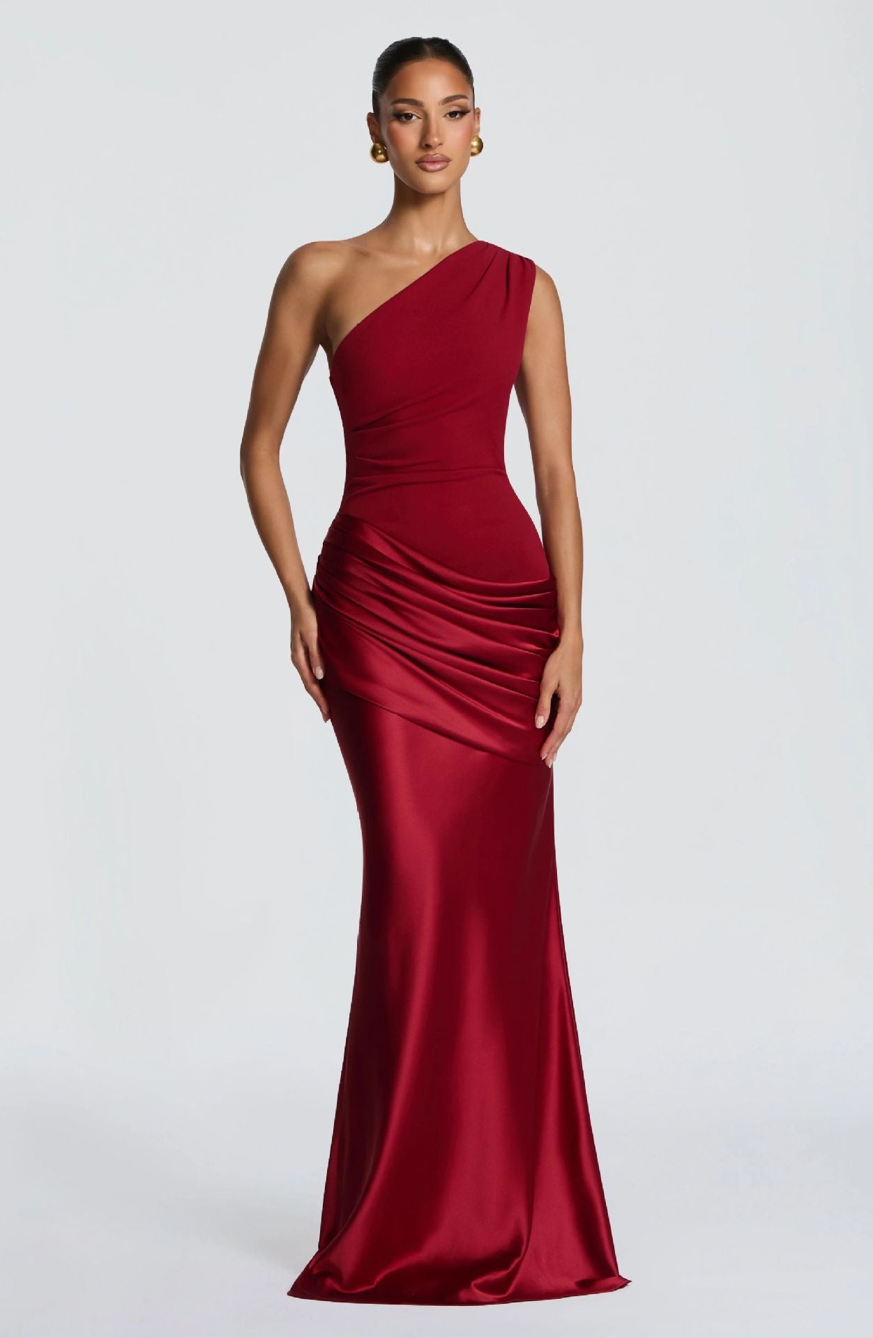 Damen Elegantes One-Shoulder Maxikleid mit raffinierten Drapierungsdetails