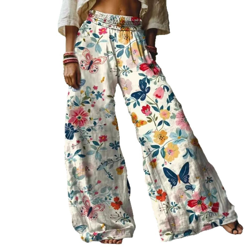 Damen Weite Palazzohosen mit floralem Druck Shopnory