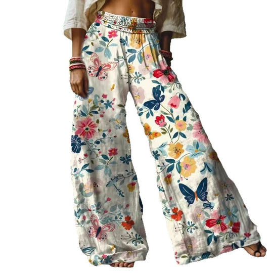 Damen Weite Palazzohosen mit floralem Druck Shopnory
