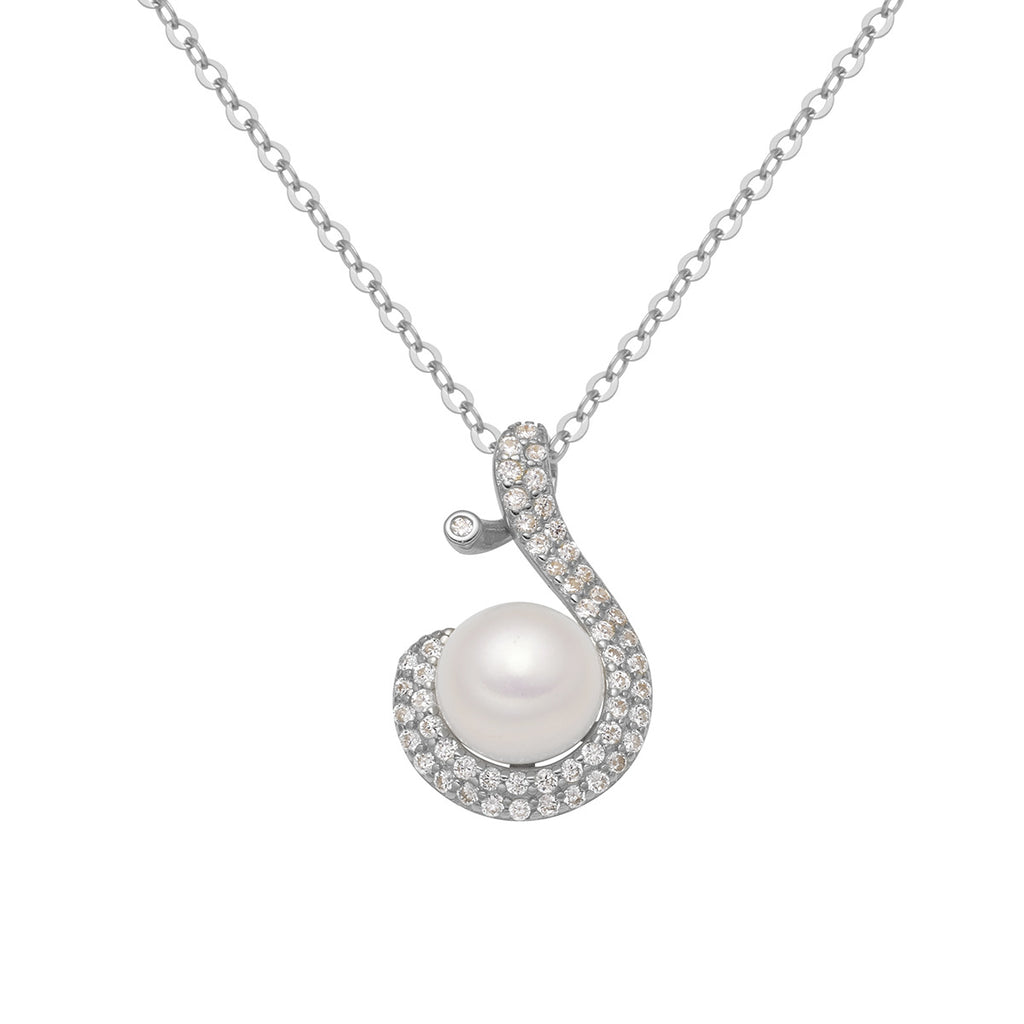Damen Halskette mit elegantem geschwungenen Anhänger und Perle Shop Nory