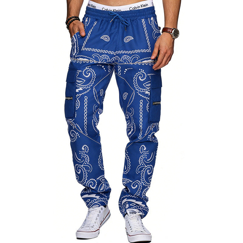 Herren Cargo-Hose mit Bandana-Print, elastischem Bund und Zipper-Taschen Shop Nory