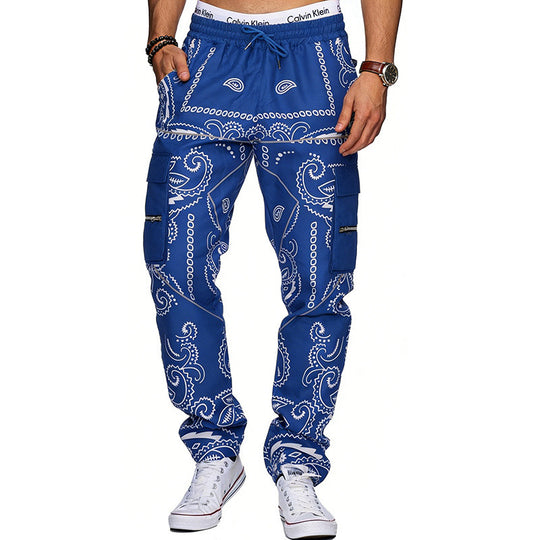 Herren Cargo-Hose mit Bandana-Print, elastischem Bund und Zipper-Taschen Shop Nory