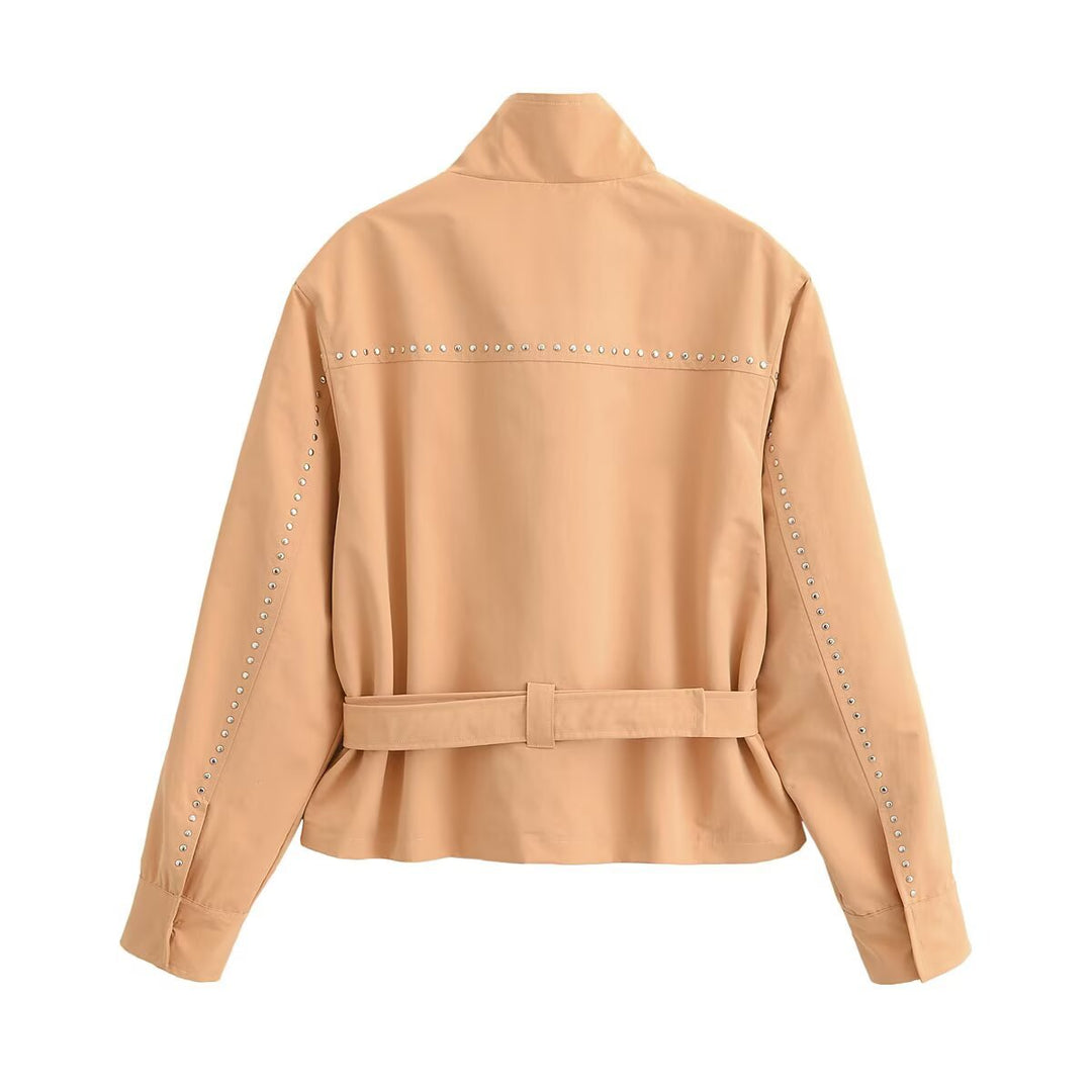 Damen Kurzjacke mit Nietenbesatz, Stehkragen und Taillengürtel Shop Nory
