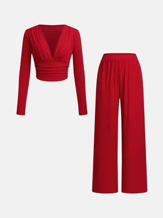Damen lässiges und figurnahes Oberteil mit hochtaillierter Hose