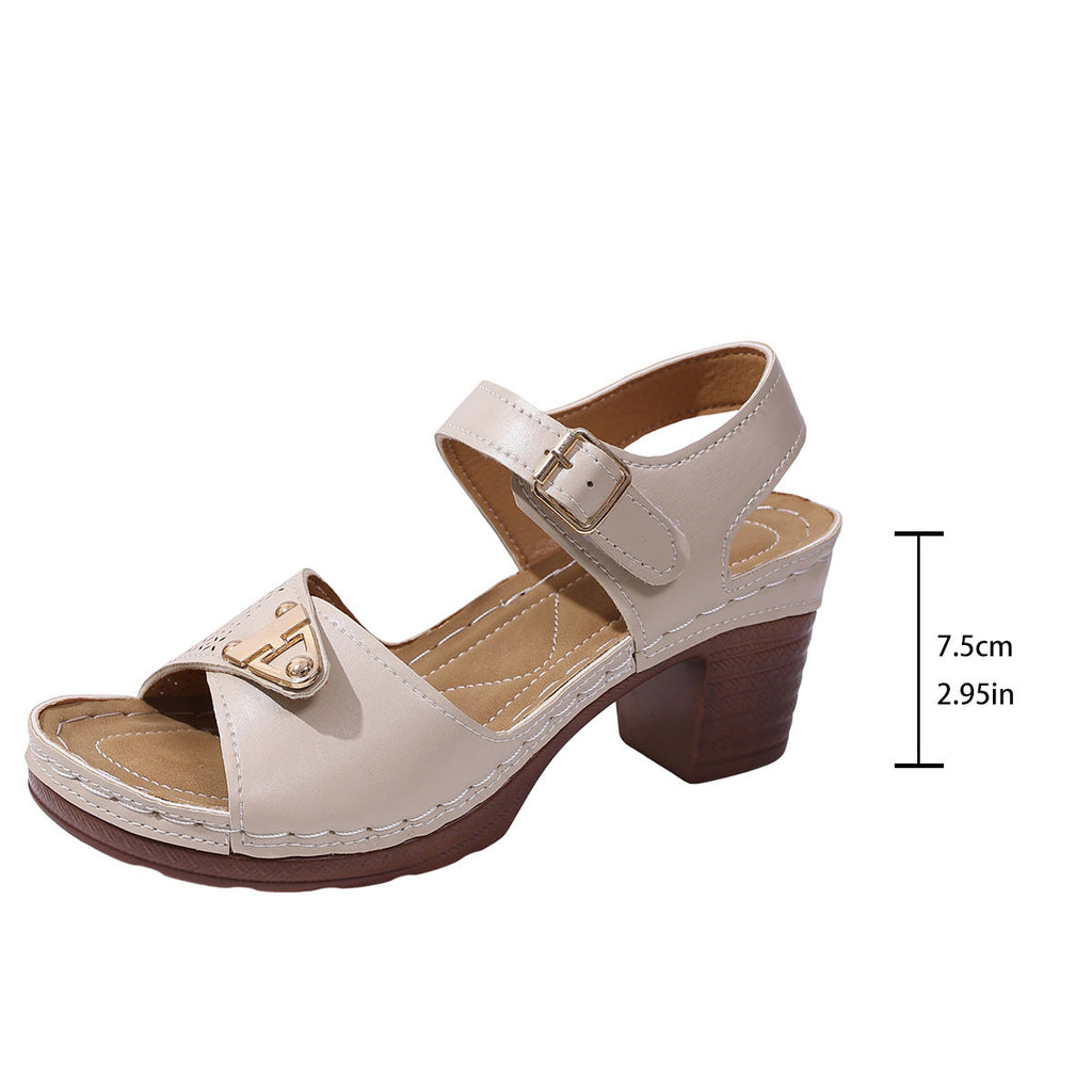 Damen Komfortable Sandalen mit modischen Riemen und mittelhohem Absatz