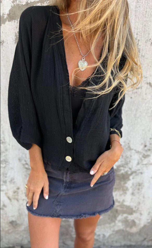 Damen Luftige und lockere Sommerjacke mit Knopfdetails