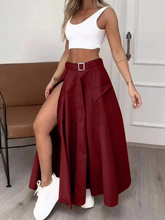 Damen Maxirock mit hohem Beinschlitz, Cargo-Taschen und Taillengürtel Shop Nory