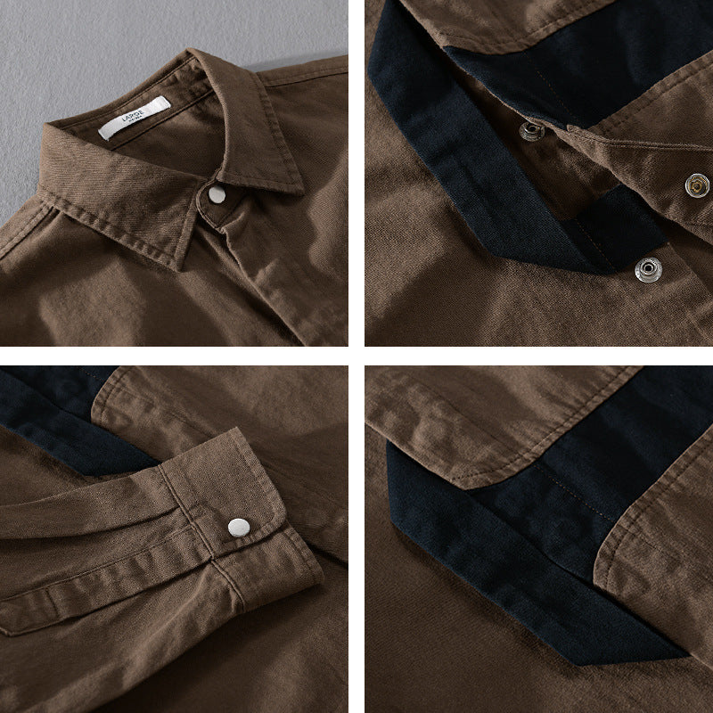 Herren Lässiges Overshirt-Hemd mit geometrischem Kontraststreifen und Druckknopf-Leiste Shop Nory