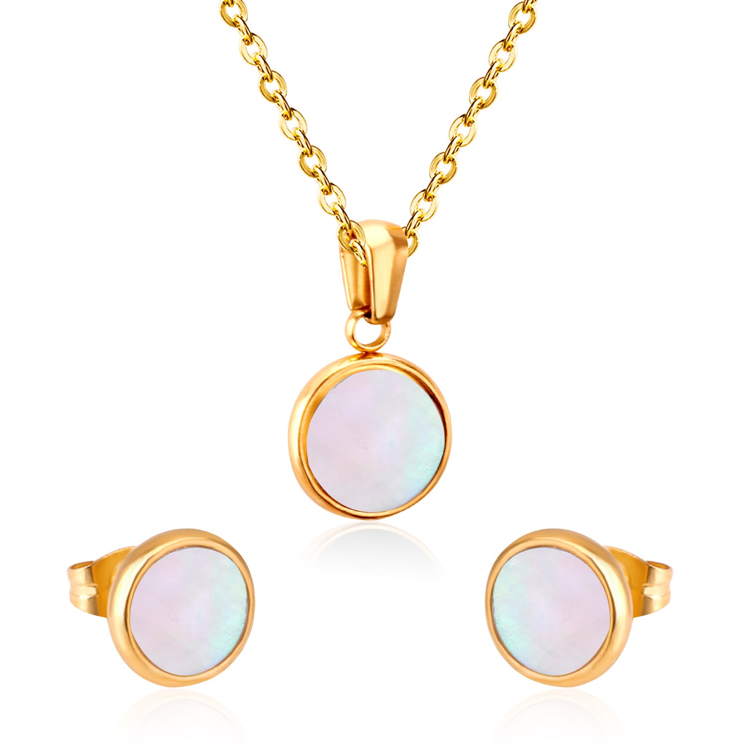 Damen Schmuckset mit goldplattiertem Edelstahl und schimmernden Mother-of-Pearl-Elementen Shop Nory