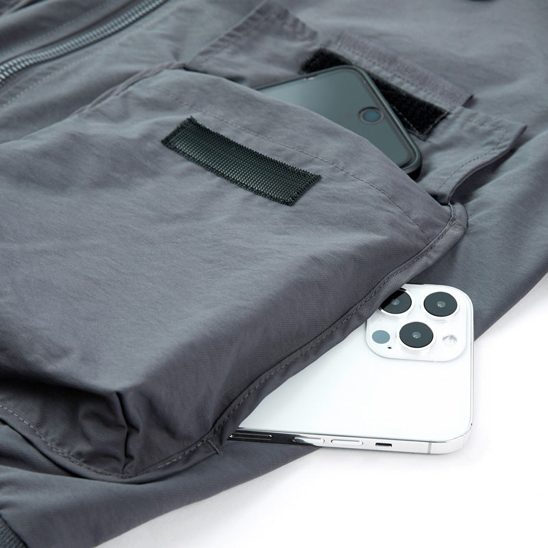 Herren leichter Nylon-Bomber im Utility-Look mit Mehrfachtaschen und Rippbündchen Shop Nory