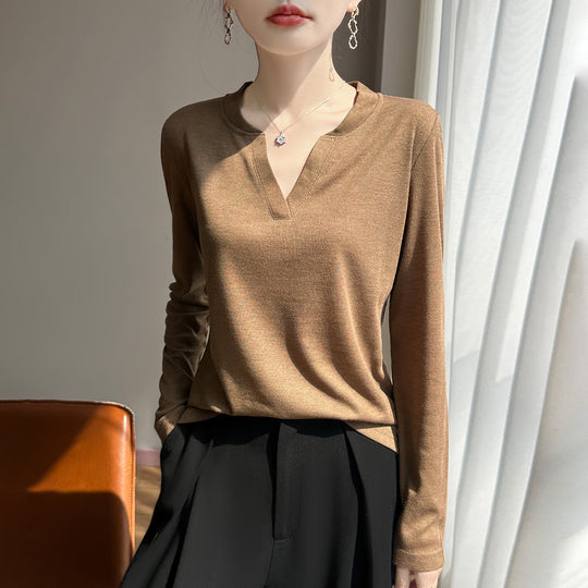 Damen Langärmliges Feinstrickshirt mit geschlitztem V-Kragen Shop Nory