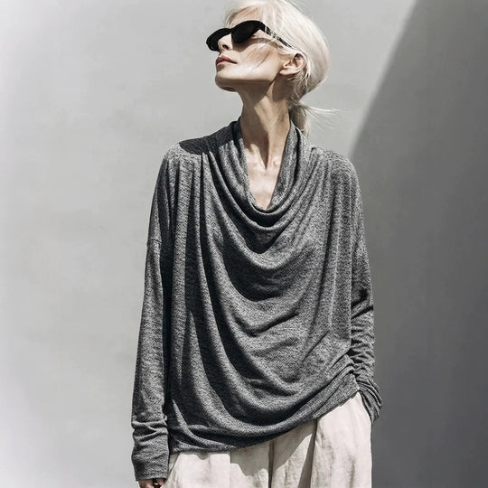 Damen Drapiertes Oversize-Langarmshirt mit Wasserfallkragen Shop Nory