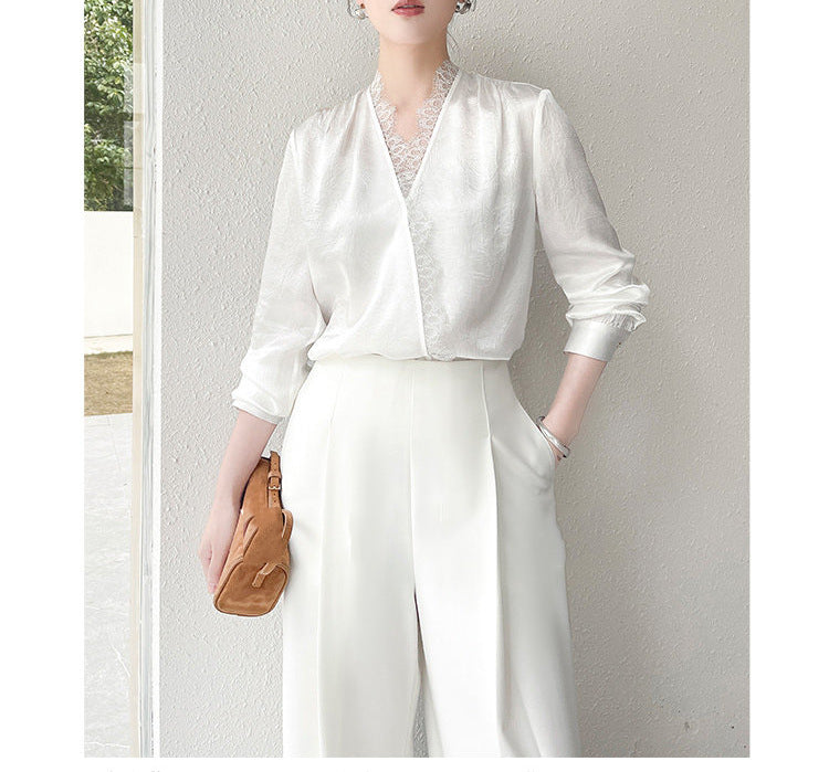 Damen Elegante und raffinierte Bluse mit Spitzenkragen Shop Nory