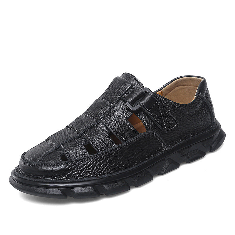 Herren offene Leder-Sandalen mit praktischem Klettverschluss und rutschfester Sohle