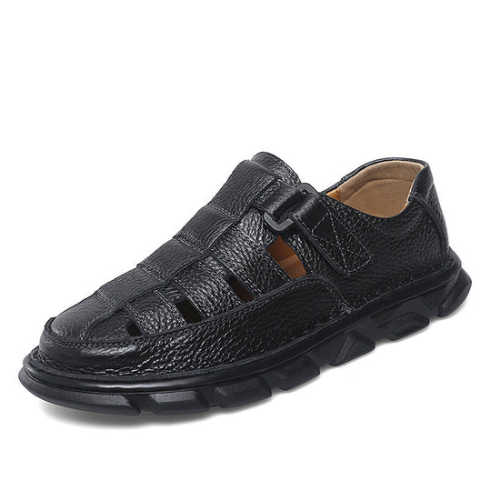 Herren offene Leder-Sandalen mit praktischem Klettverschluss und rutschfester Sohle