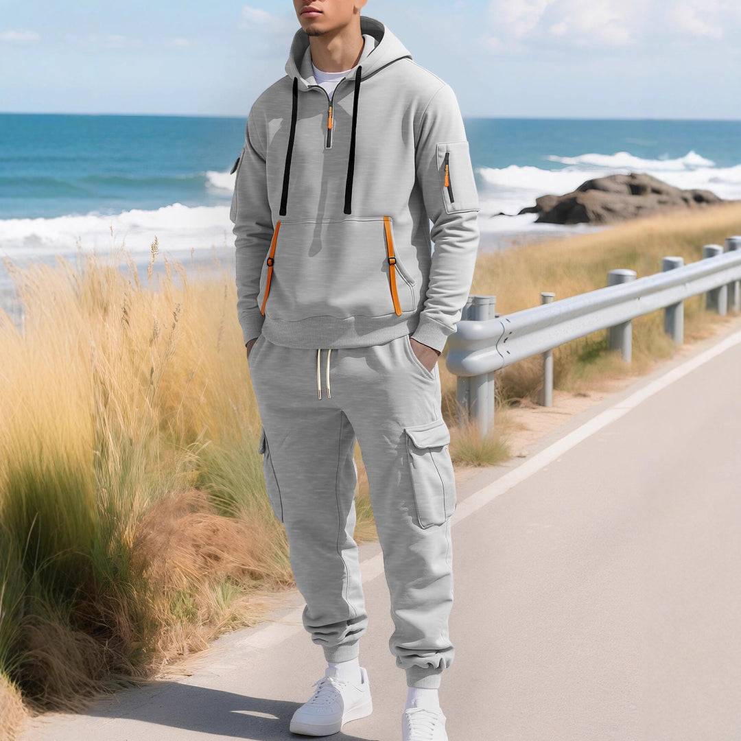 Herren Kapuzensweatshirt mit Utility-Taschen, Halbzip und kontrastierenden Reißverschlüssen Shop Nory