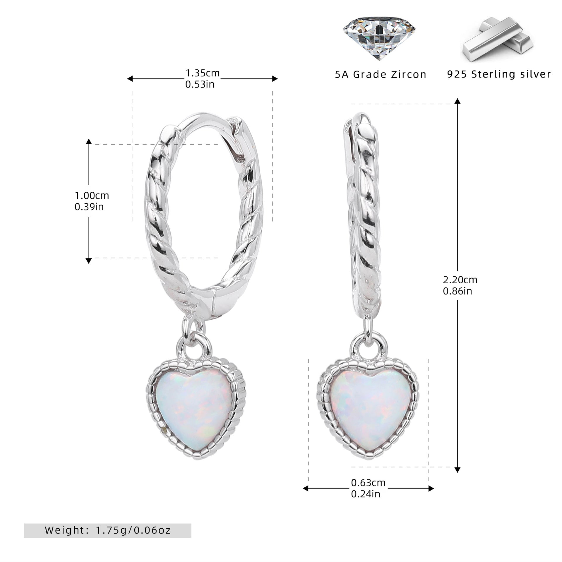 Damen Ohrhänger mit herzförmigem Opalanhänger und hochwertigem 925 Sterling Silber Shop Nory