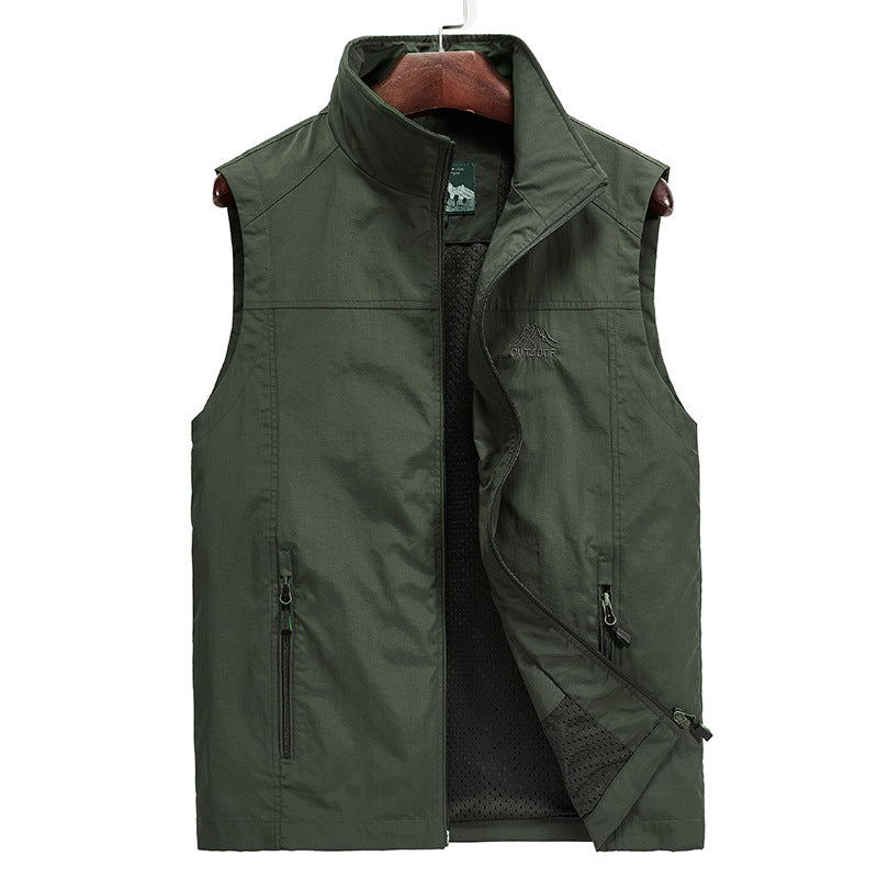 Herren Leichte atmungsaktive Outdoor-Utility-Weste mit Stehkragen, Reißverschlusstaschen und Mesh-Innenfutter Shop Nory
