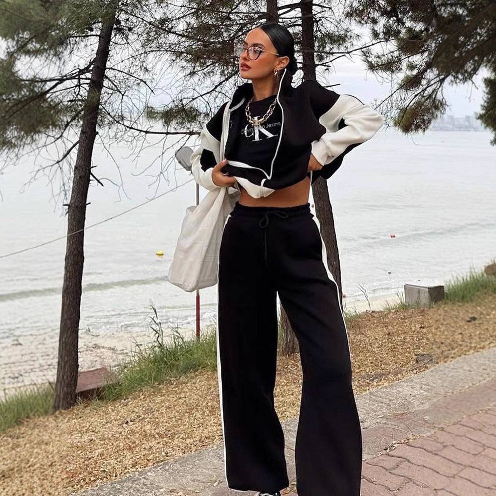 Damen Mehrteiliges Loungewear-Set mit Reißverschlussjacke und weiter Palazzohose Shop Nory