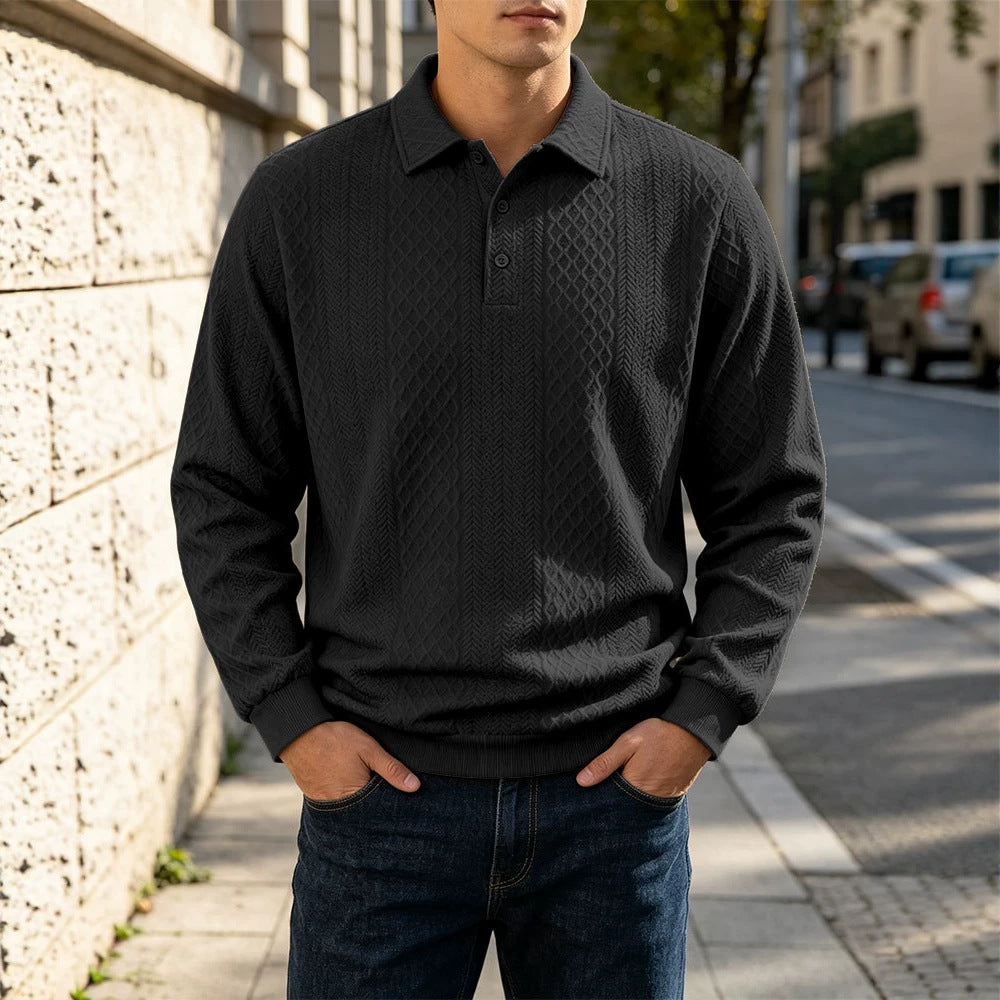 Herren Feinstrick-Poloshirt mit Zopfmuster und gerippten Bündchen Shop Nory