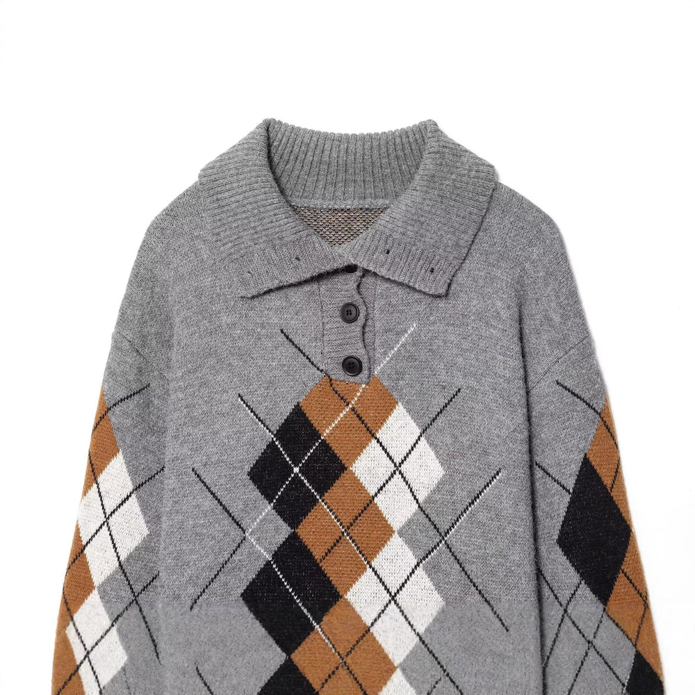 Damen Oversized Strickpullover mit Rautenmuster und Rollkragen Shop Nory