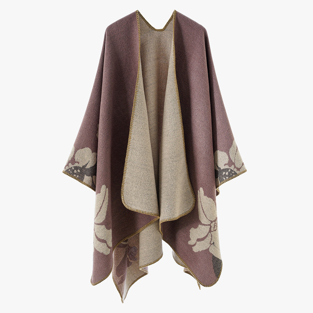 Damen Reversible Wollmix-Poncho mit floralem Jacquardmuster Shop Nory