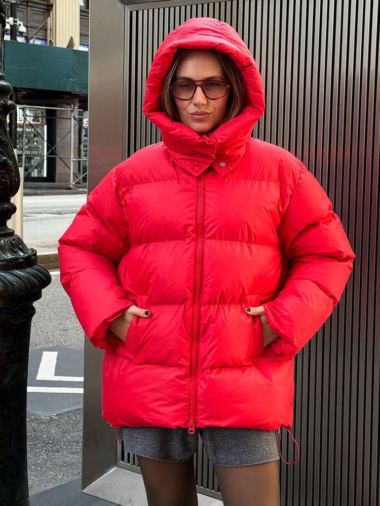 Damen Oversize Stepp-Pufferjacke mit abnehmbarer Kapuze und Zwei-Wege-Reißverschluss Shop Nory