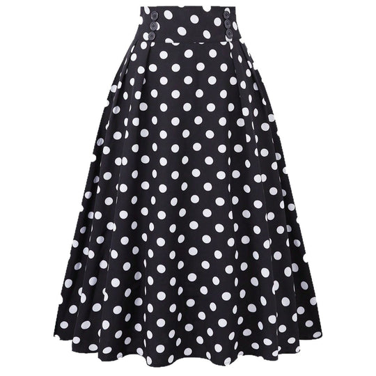 Damen Hochtaillierter Tellerrock mit taillierter Passe, Falten und Polka‑Dot‑Print Shop Nory